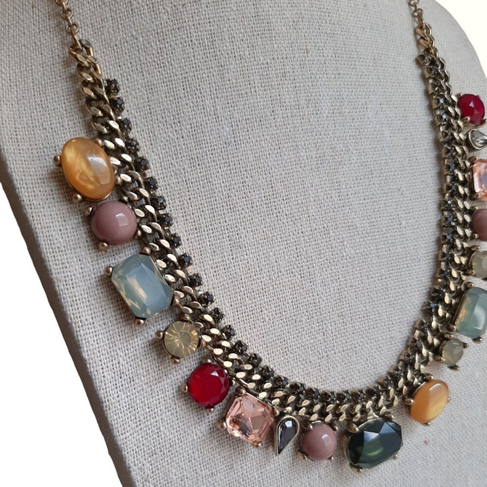 LOFT Faux Precious Gemstone Chunky Chain Statement 19" Necklace - Picture 3 of 10